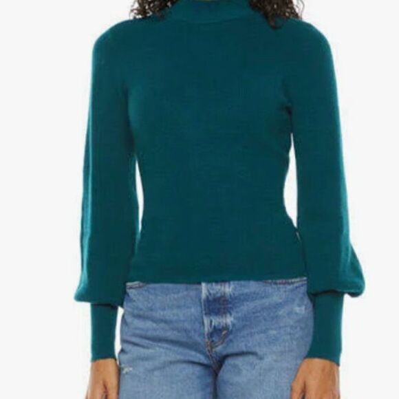 NWT Ryegrass Womens Large Teal Sweater Mock Neck Open Back Tie Button - Picture 16 of 16